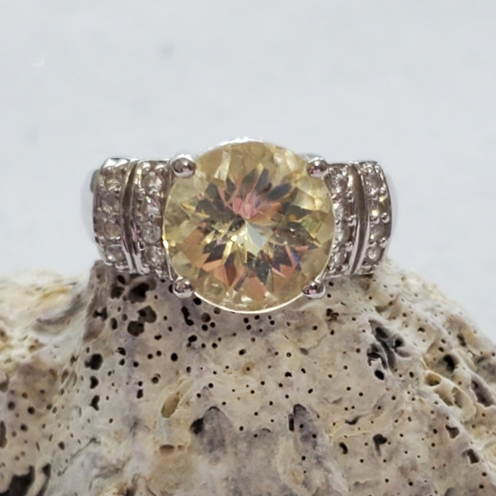 Sterling Citron Feldspar and White Topaz Ring size 6.75-7 (See pics/description) - Picture 5 of 16